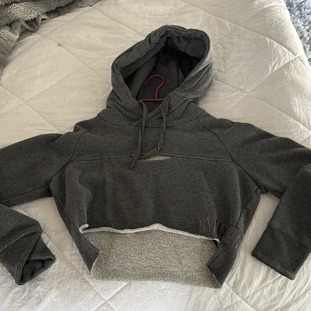 Gymshark Gray Cropped Sweater Hoodie with cutout